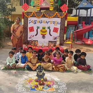 Sankranthi Celebrations with Rangoli and Traditional Decor at Platinum Schools